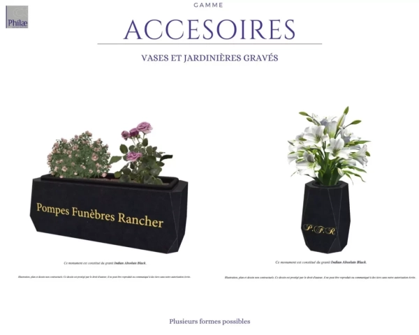 Gamme accessoires - vases et jardinières gravés